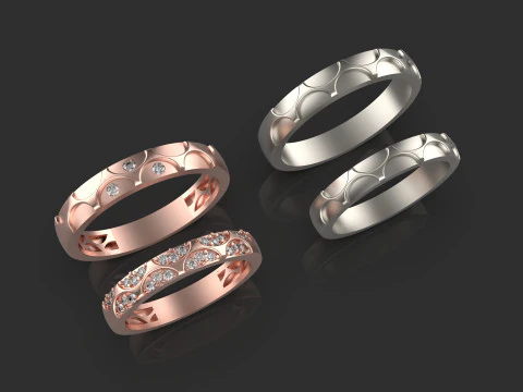 Couple wedding band ring -1 3D Print Model
