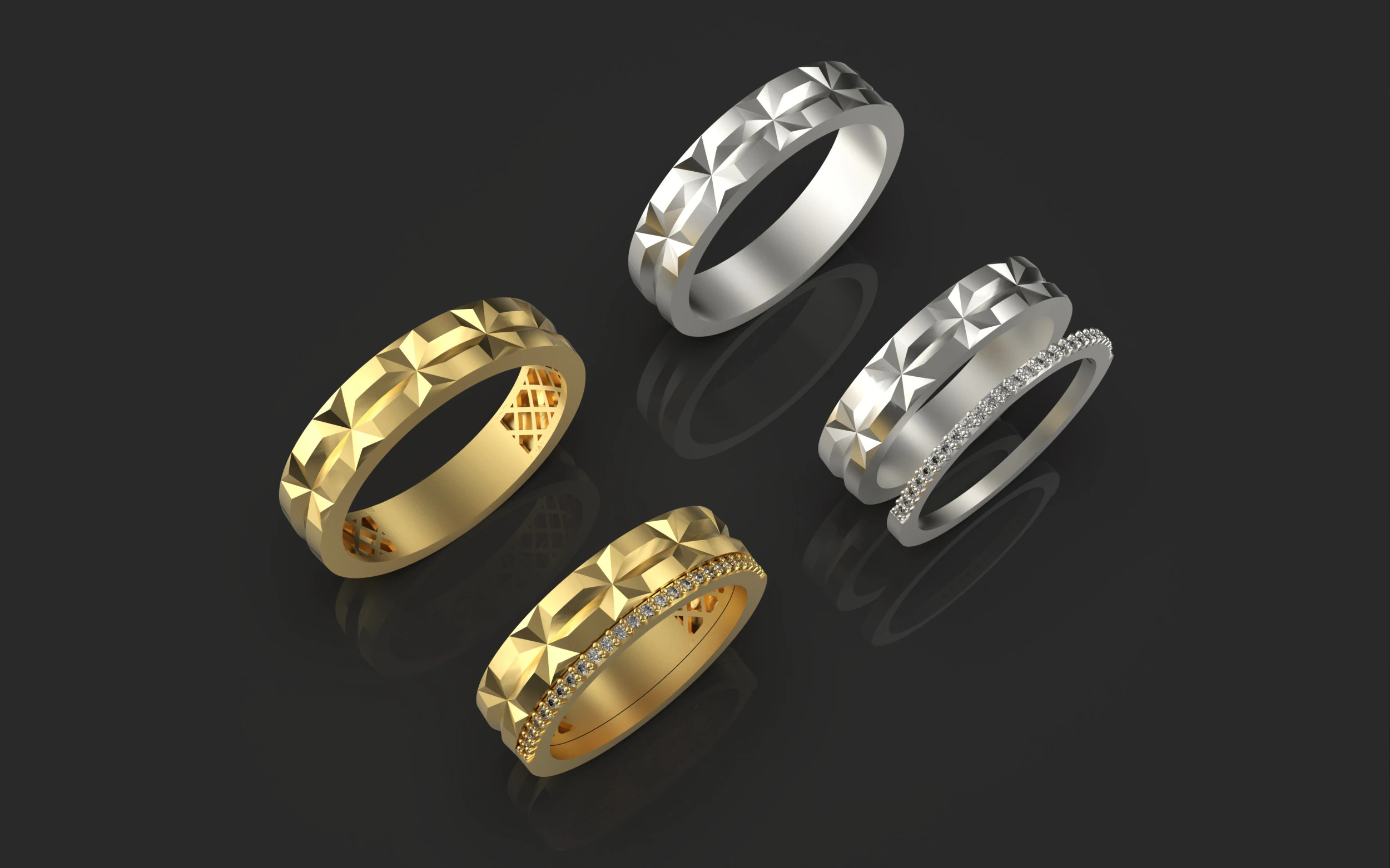Couple wedding band ring -3 3D Print Model .c4d .max .obj .3ds .fbx .stl .blend 