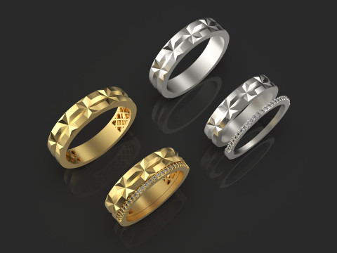 Couple wedding band ring -3 3D-printmodel