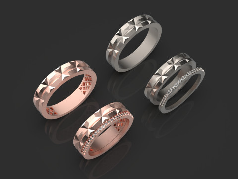 Couple wedding band ring -3 3D Druckmodell