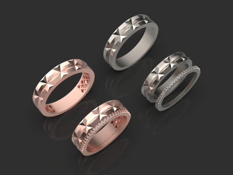 Couple wedding band ring -3 3D Print Model