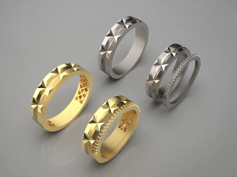 Couple wedding band ring -3 3D Print Model