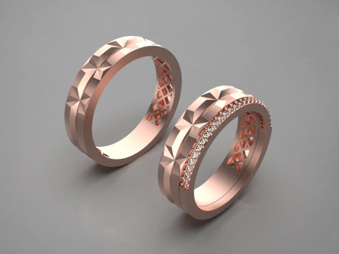 Couple wedding band ring -3 3D Print Model