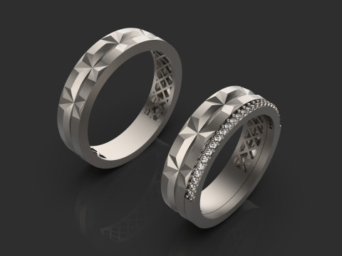 Couple wedding band ring -3 3D Druckmodell