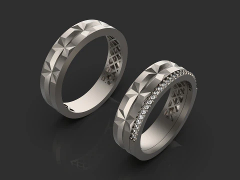 Couple wedding band ring -3 3D Print Model