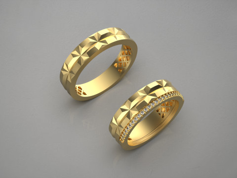 Couple wedding band ring -3 3D Druckmodell