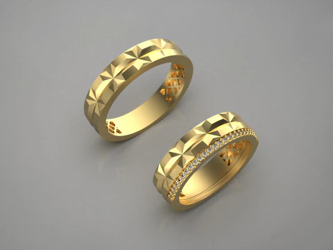 Couple wedding band ring -3 3D Print Model