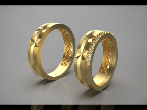 Couple wedding band ring -3 3D Druckmodell