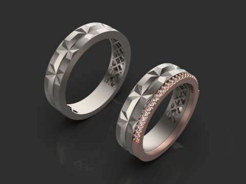 Couple wedding band ring -3 3D Druckmodell