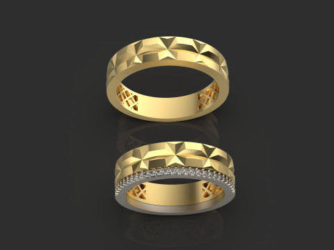 Couple wedding band ring -3 3D Druckmodell