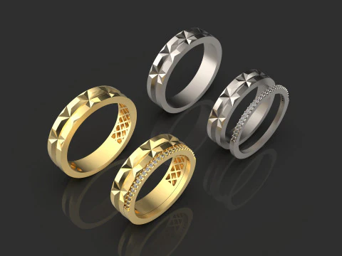 Couple wedding band ring -3 3D Print Model