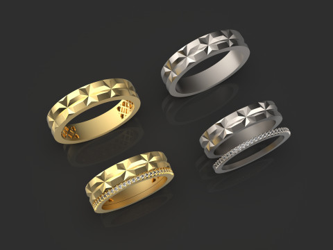 Couple wedding band ring -3 3D Druckmodell