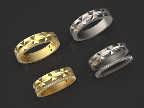 Couple wedding band ring -3 3D Druckmodell