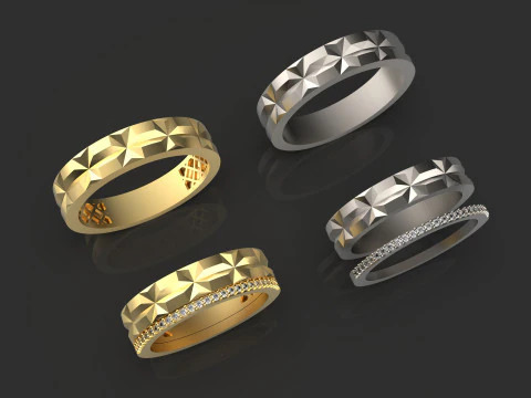 Couple wedding band ring -3 3D Print Model