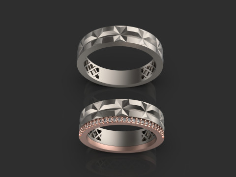 Couple wedding band ring -3 3D Druckmodell