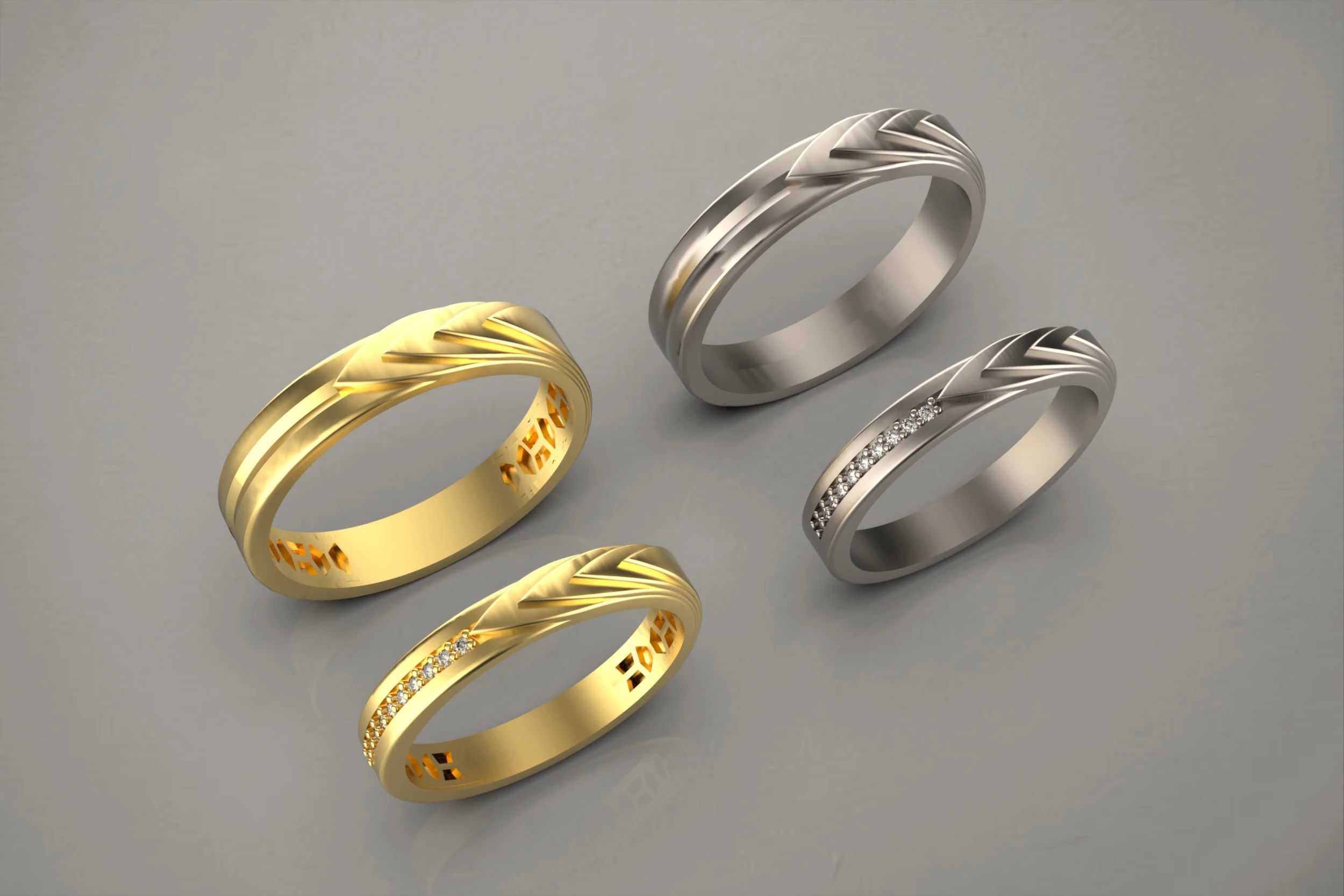 Couple wedding band ring -4 3D Print Model .c4d .max .obj .3ds .fbx .stl .blend 