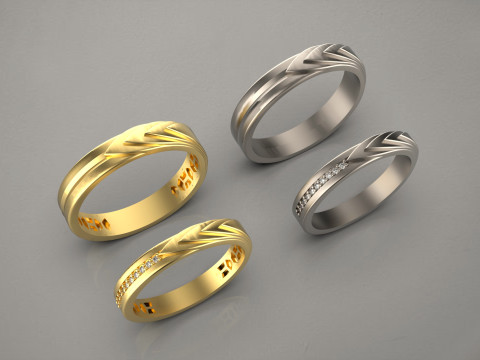 Couple wedding band ring -4 3D-printmodel