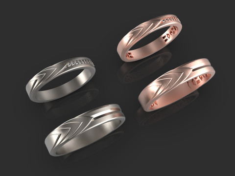 Couple wedding band ring -4 3D Print Model