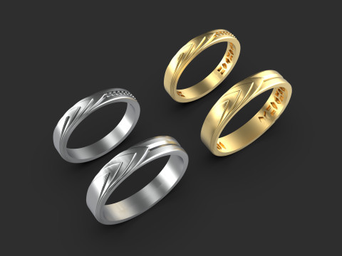 Couple wedding band ring -4 3D Print Model