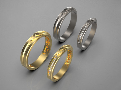 Couple wedding band ring -4 3D Print Model