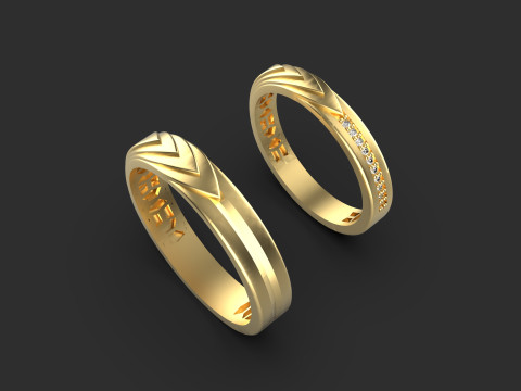 Couple wedding band ring -4 3D Print Model