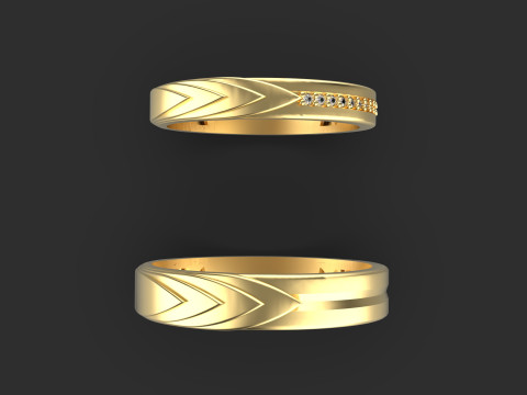 Couple wedding band ring -4 3D Print Model