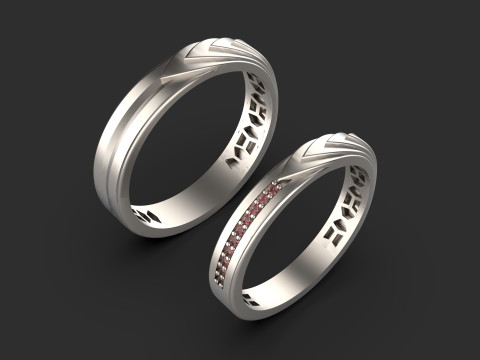 Couple wedding band ring -4 3D Print Model
