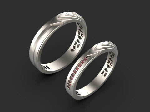 Couple wedding band ring -4 3D Print Model