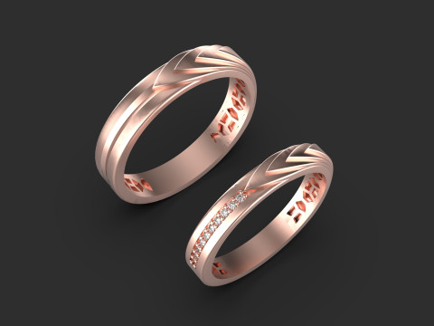 Couple wedding band ring -4 3D Print Model