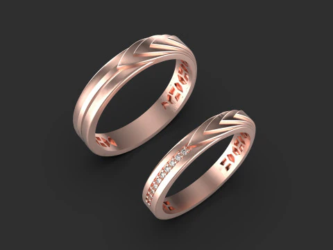Couple wedding band ring -4 3D Print Model