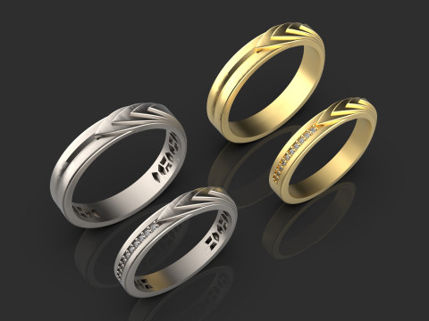 Couple wedding band ring -4 3D Print Model