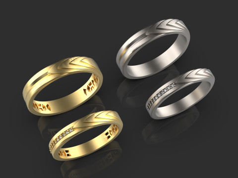 Couple wedding band ring -4 3D Print Model
