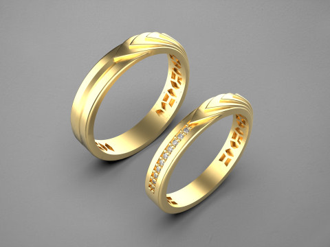 Couple wedding band ring -4 3D Print Model