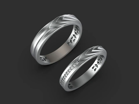 Couple wedding band ring -4 3D Print Model