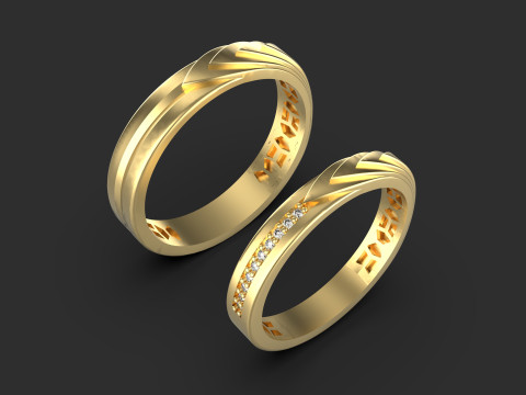 Couple wedding band ring -4 3D Print Model
