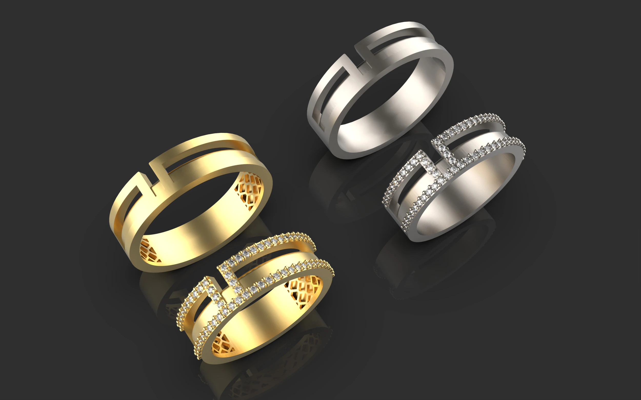 Couple wedding band ring -6 3D Print Model .c4d .max .obj .3ds .fbx .stl .blend