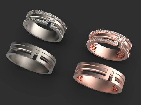 Couple wedding band ring -6 3D Print Model