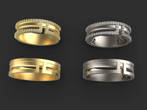 Couple wedding band ring -6 3D Print Model