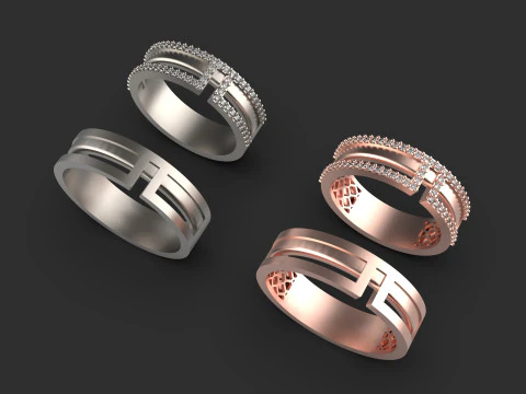 Couple wedding band ring -6 3D Print Model