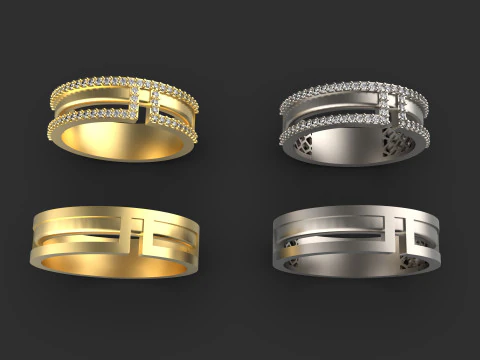 Couple wedding band ring -6 3D Print Model