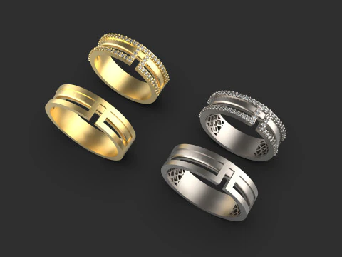 Couple wedding band ring -6 3D Print Model