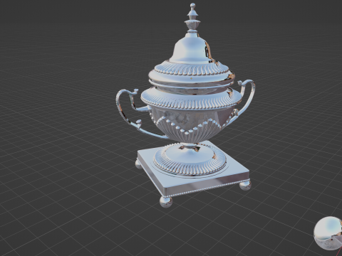 Silver sugar bowl with patterns 3D Model