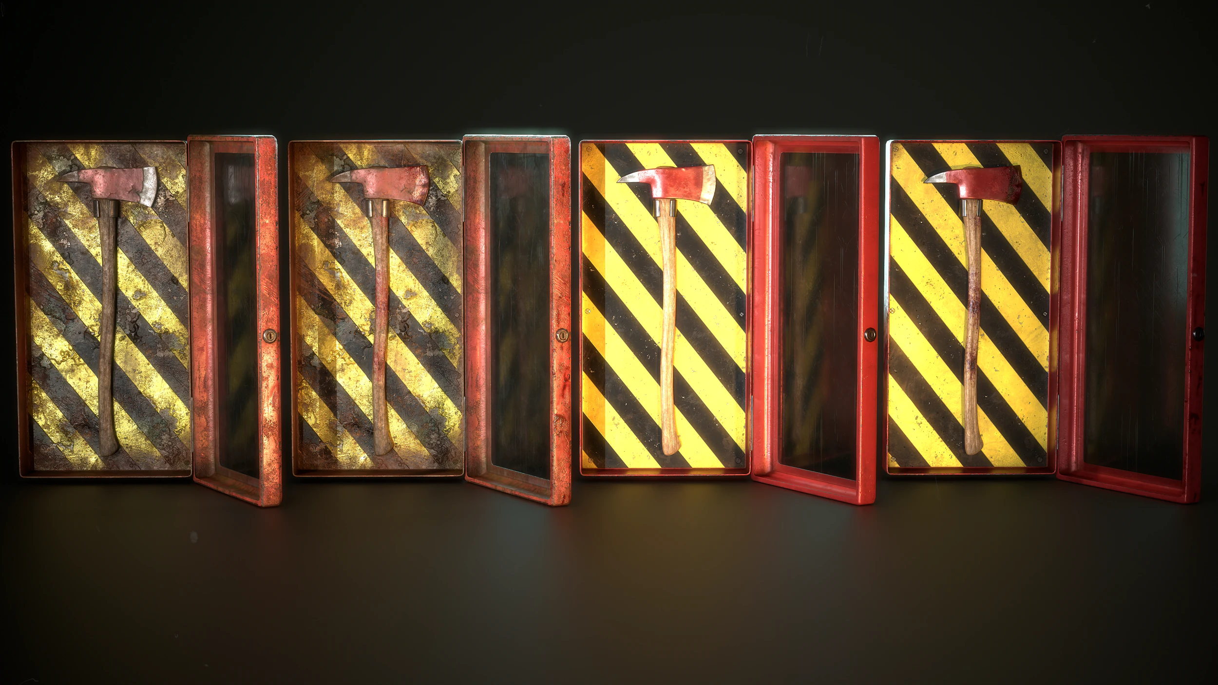 Fire Axe and Emergency Box 3D Model .c4d .max .obj .3ds .fbx .stl .blend 