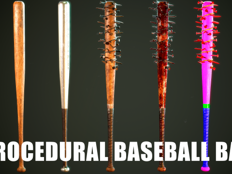 PROCEDURAL BASEBALL BAT Customize the baseball bat materials and meshes 3D Model