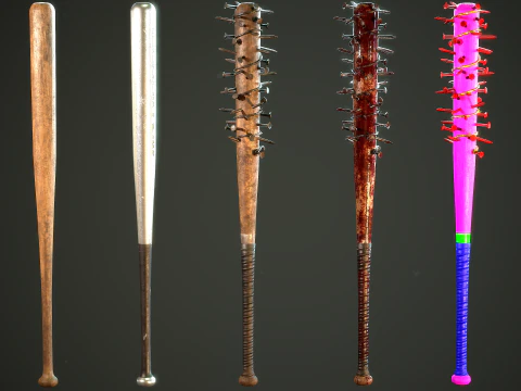 PROCEDURAL BASEBALL BAT Customize the baseball bat materials and meshes 3D Model
