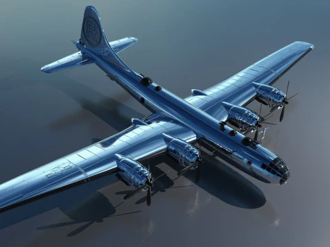 EnolaGay B-29 Superfortress bomber and LittleBoy Atomic Bomb 3D Model