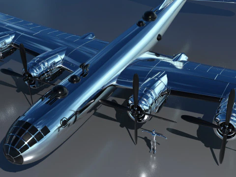 EnolaGay B-29 Superfortress bomber and LittleBoy Atomic Bomb 3D Model
