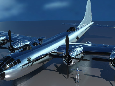 EnolaGay B-29 Superfortress bomber and LittleBoy Atomic Bomb 3D 모델