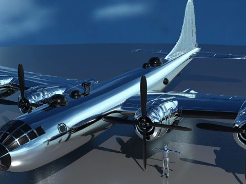 EnolaGay B-29 Superfortress bomber and LittleBoy Atomic Bomb 3D Model