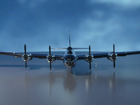 EnolaGay B-29 Superfortress bomber and LittleBoy Atomic Bomb 3D Model